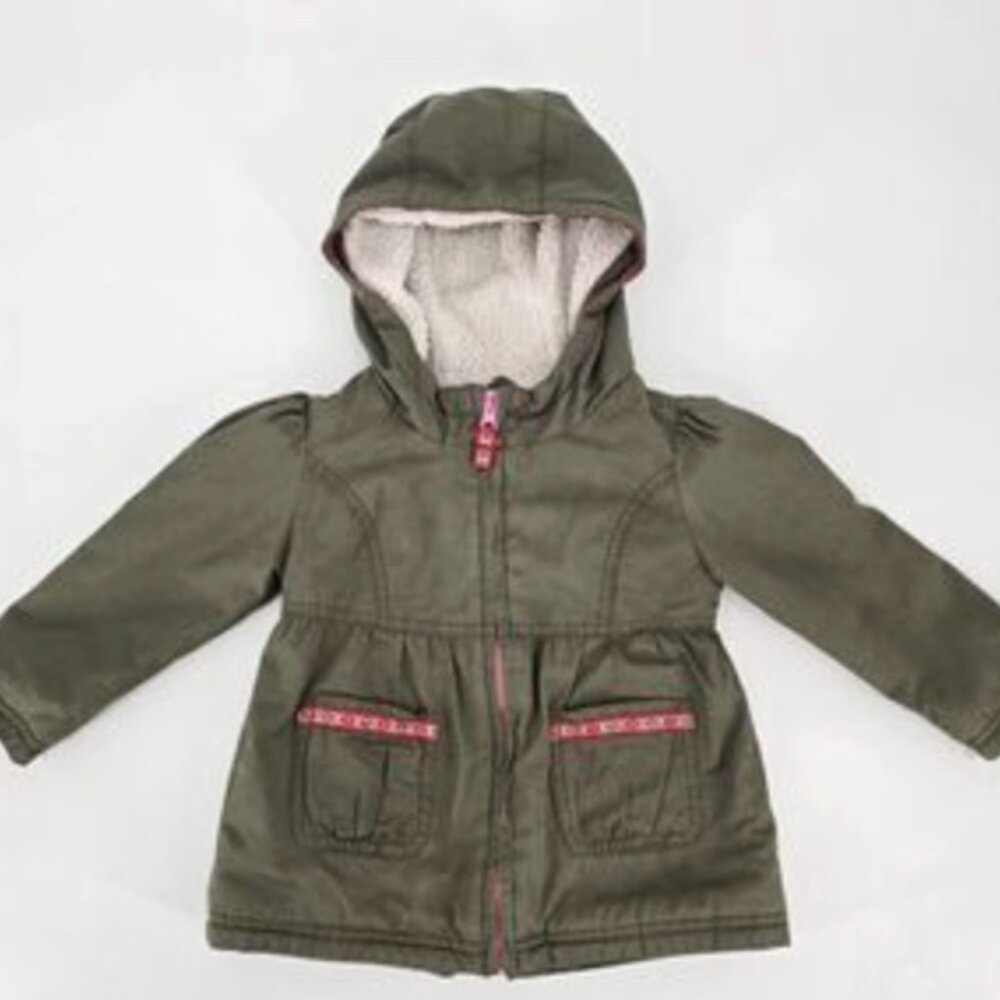 Cat and Jack size 4T faux fur lined Olive Green longer hooded winter jacket